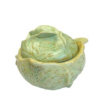 Vintage Holland Mold Ceramic Cabbage Bowl With Lid Light Green 5 inch READ - £15.50 GBP