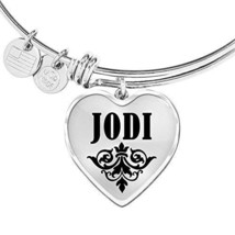 Jodi v01 - Heart Pendant Bangle Bracelet Personalized Name Gifts - £31.56 GBP