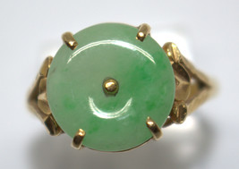 18K Yellow Gold Jade Stone Asian Inspired Ring Size 7 - £514.85 GBP