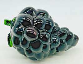 Art Glass Dark Purple Grapes Fruit Green Stem 6 inch - £12.27 GBP