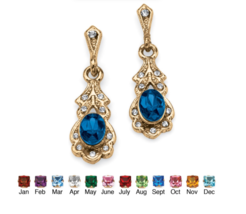 Oval Simulated Birthstone Vintage Style Drop Earrings September Sapphire - £71.93 GBP