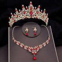 Fashion Crystal Bridal Jewelry Sets for Women Crown Earrings Necklace Set Weddin - £34.58 GBP