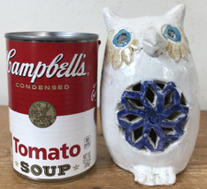 Vintage Handmade Boho Glazed Owl Pottery Tea Light Candle Cover Sculpture 5&quot; - £23.97 GBP