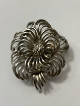 Vintage Monet Silver Tone Flower Brooch Open Work - $8.59