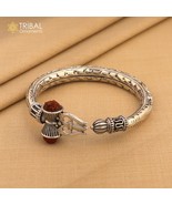 925Sterling silver trishul and rudraksha chitai work bangle bracelet kada nsk935 - $218.59