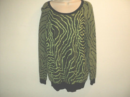 Alison Sheri Sweater Pullover Size XL Abstract Lime Green &amp; Black Long S... - £11.63 GBP