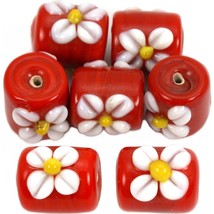 30 Grams Red Flower Lampwork Glass Tube Beads Approx 7 - £4.91 GBP