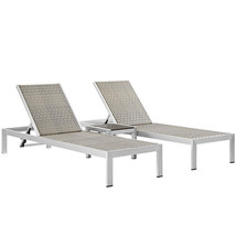 2 Sun Lounge Chairs With Table In Silver Gray Rattan Silver Gray Aluminu... - $17,667.97 MXN