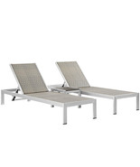 2 Sun Lounge Chairs With Table In Silver Gray Rattan Silver Gray Aluminu... - €814,93 EUR