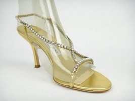 Jimmy Choo Metallic Gold Crystal Sandals Size 38  7.5   -EUC- - £304.13 GBP