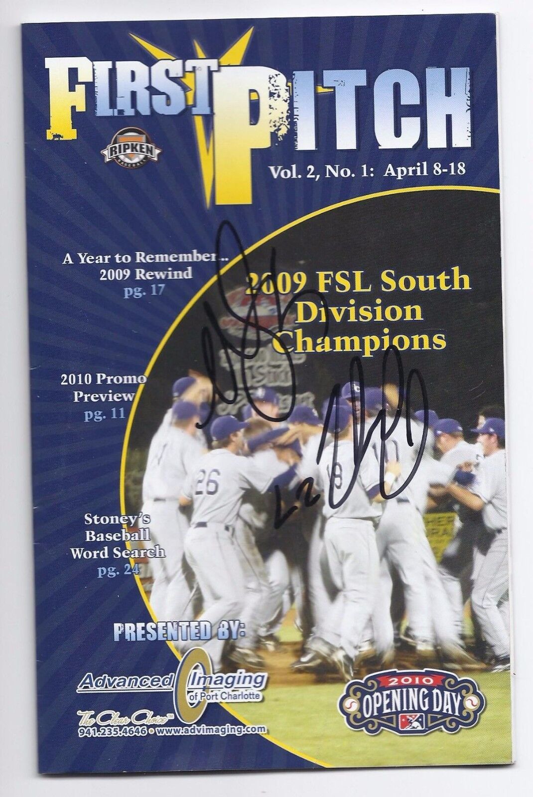 2010 Charlotte Stone Crabes Opening Day Program signed - $15.00