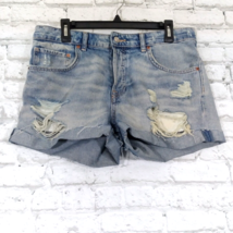 H&amp;M &amp;Denim Womens Shorts 8 Blue Boyfriend Distressed Button Fly Cuffed High Rise - £14.93 GBP