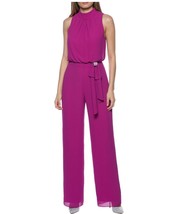 Marina Women&#39;s Purple Halter Mock Neck Rhinestone Bow Waist Jumpsuit 14 NWT - £59.02 GBP