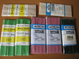 Bias Tape 7 packs, Assorted Widths, Green, Rose, Beige - NOS Belding Corticelli - £6.33 GBP