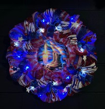 Patriotic Wreath With Lights Pre Lit Memorial Day July 4th Wreath Handma... - £87.81 GBP
