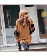 Long Casual Loose Brown Jersey Knitted Pull Over Crew Neck Batwing Sleev... - £34.51 GBP