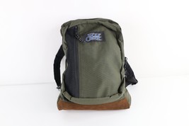 Vtg 90s Streetwear Distressed Suede Leather Bottom Backpack Book Bag Green USA - £46.86 GBP