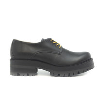 Woman Vegan Derby Black Bold Edge Chunky Sole Lug Casual Lace-Up Plain Round Toe - £75.26 GBP