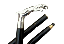 Wooden Walking Stick Brass Jaguar Head handle Cane Walker Stick Vintage - $27.76