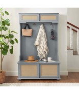 Rattan Hall Tree Bench with Shoe Storage &amp; Solid Wood Feet - €211,93 EUR