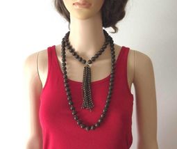 Extra Long Brown Beaded Tassel Necklace - $25.73