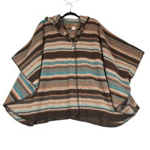Bear Ridge Outfitters Womens Fleece Poncho Brown Blue Striped Hooded Oversize - £28.08 GBP