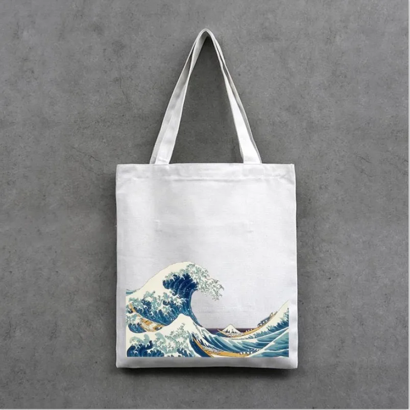 Japan wave fun print large capacity canvas bag female shoulder bag Haraj... - $19.09