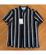 Bershka Button Up Short Sleeve Shirt Mens Black White Striped Sz XS Extr... - £22.36 GBP