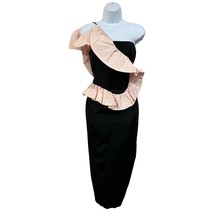 Vintage Gunne Sax Size 9 Dress Pencil Wiggle Black Pink Ruffle Shoulder 1980&#39;s - £36.64 GBP