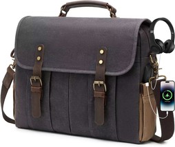 Vintage Mens Messenger Bag 15.6 inches Waterproof Leather Waxed Canvas S... - $92.93