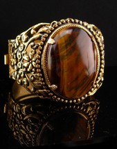 Vintage Large Cuff bracelet - Tigereye Wide with relief - hinged victori... - £123.74 GBP