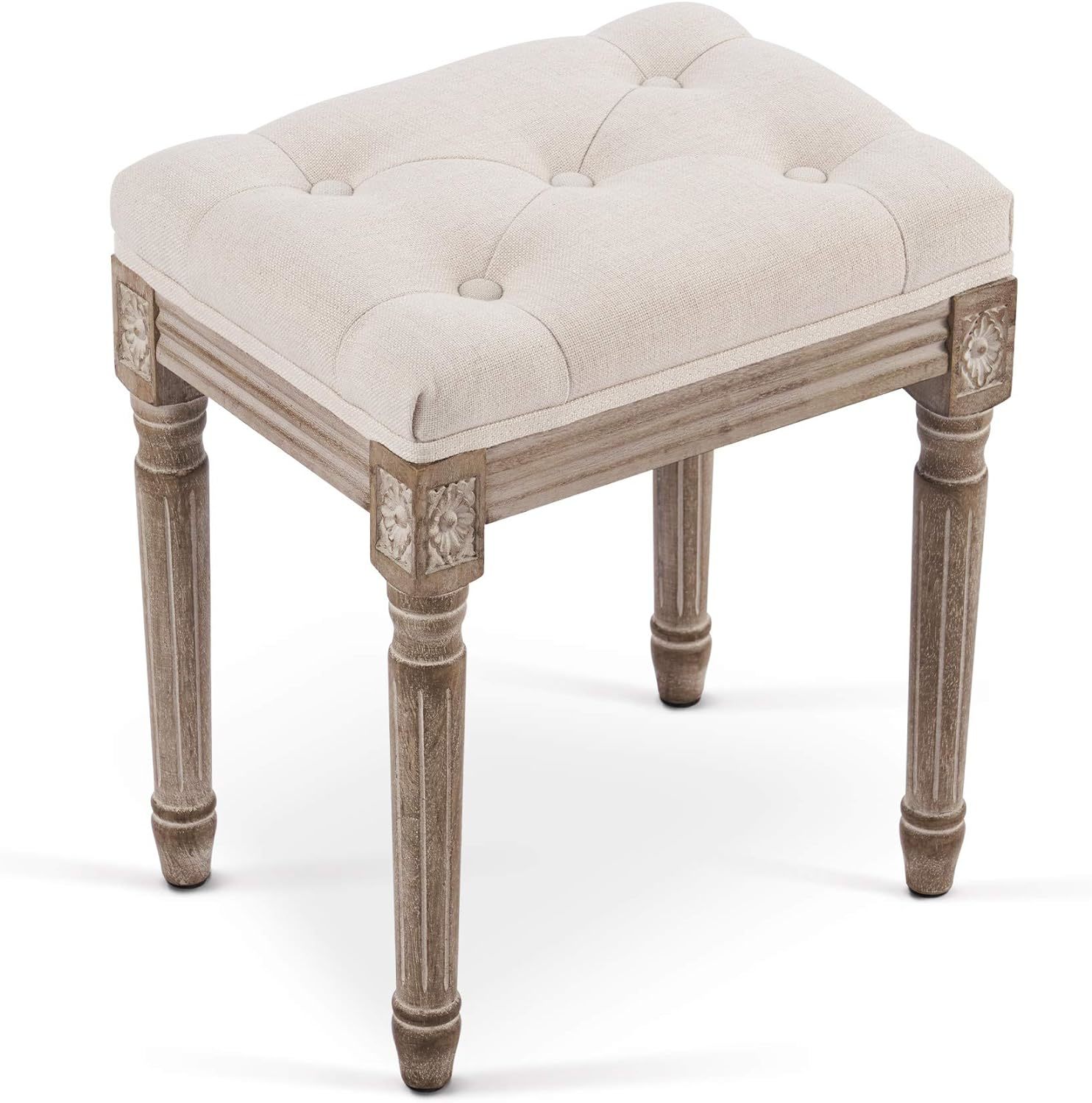 Primary image for Vonluce French Vintage Foot Stool With Wooden Legs And Padded Seat,, Beige.