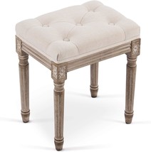 Vonluce French Vintage Foot Stool With Wooden Legs And Padded Seat,, Beige. - £71.92 GBP