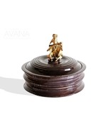 African Hard Iroko Wood Hand Carved Black Bread Box with Bronze Musician... - $199.00