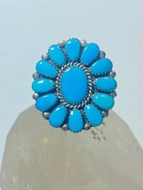 Turquoise ring Flower big southwest sterling silver women size 8 - $176.22