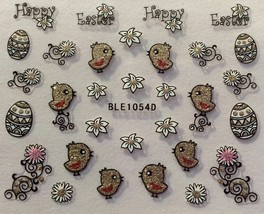 Nail Art 3D Stickers Glitter Decals Happy Easter Chick Flowers BLE1054D - $3.19