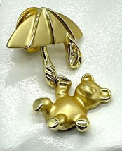 Gigi Giusti Articulated Bear with Umbrella Pin Brooch Very Small Gold Co... - $19.95
