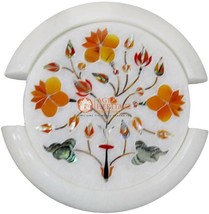 White Marble Coasters Hakik Inlay Floral Arts Kitchen Decorative &amp; Gifts... - £250.56 GBP