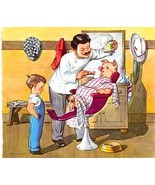 Barber Shaves A Pig COLOR Nursery Rhyme LITHO 50s Comical Kid&#39;s Hairdres... - £9.40 GBP