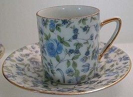 5 Blue Cabbage Rose Chinz Royal Crown Teacup Sets - £34.28 GBP