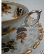 50s FRED ROBERTS Footed Golden Yellow Rose TEA CUP SET - £19.13 GBP