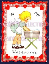 1940s Cute Valentines Card Girl Washing In Tub Unused - £6.28 GBP