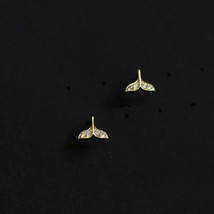 9ct Solid Gold Ariel Mermaid Fin Stud Zirconia Earrings Handmade - special, 9K - £66.96 GBP