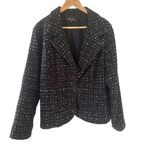 Vintage Womens Blazer 2X Tweed Jacket Black White Short USA Glam Old Mon... - $29.99