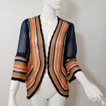 Retro Light Sweater Boho Chic Light Open Multicolor Rainbow Striped Wome... - £14.85 GBP