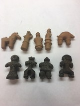 Set of 9 Clay Figurines JAPAN People animal Aztec style not painted handmade - £31.64 GBP