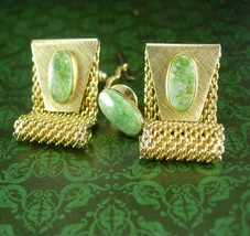 Jade Cufflinks Tie tack with chain  Mesh wraps high quality green cuff links men - $145.00