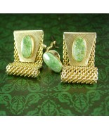 Jade Cufflinks Tie tack with chain  Mesh wraps high quality green cuff l... - $145.00