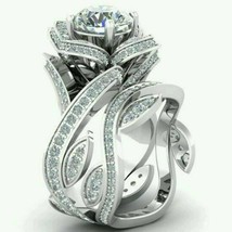 3.50Ct Simulierte Weiß Diamant Lotus Hochzeit 925 Sterlingsilber Ring Braut Set - £170.58 GBP