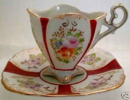 Unusual Footed Early Japan Teacup Set Rose Bouquet - £23.76 GBP